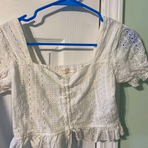 White Blouse Drawstring Crop top